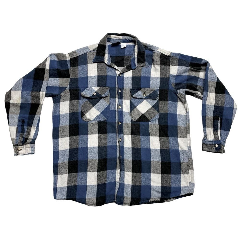 VTG Dakota Men's Plaid Heavyweight Flannel Shirt Long Sleeve Blue Size XL Tall